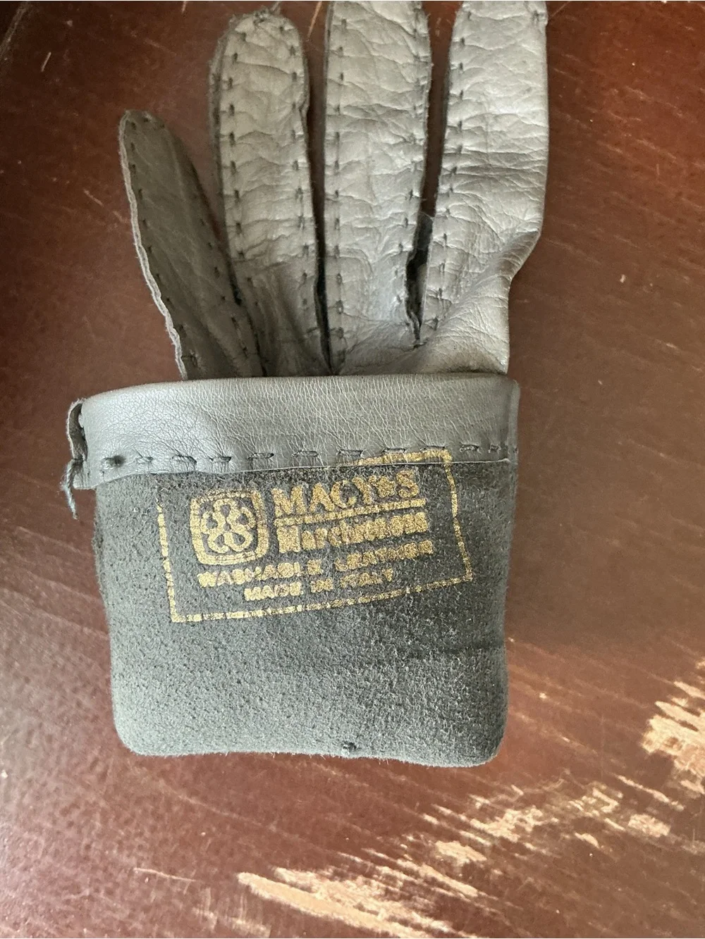 Vintage Macys Marchioness Gray Leather Gloves Made in Italy Kidskin 1950s 1960s